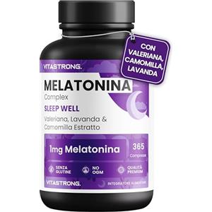 Vitastrong. Melatonina per Dormire 1mg, 365 Compresse - con Valeriana, Lavanda, Camomilla - Melatonina Complex Vitastrong per un Fisiologico Rilassamento, utile per Prendere Sonno