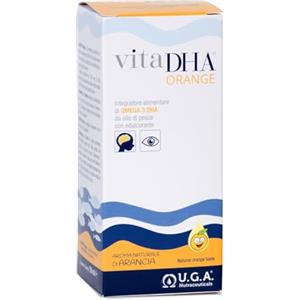 U.G.A. Nutraceuticals VitaDHA Orange Omega 3 DHA in Forma Trigliceride (150 ml) ‒ 1035 mg di DHA per Dose ‒ Integratore Omega 3 per la Salute di Retina e Cervello ‒ Adatto a Tutta la Famiglia ‒ Gusto di Arancia