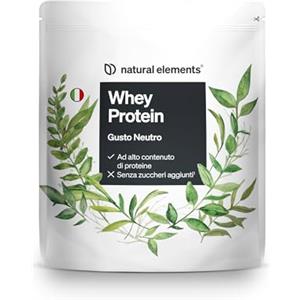 natural elements Polvere Whey Protein - neutra - 1 kg - 25 g di proteine per porzione - per il tuo sviluppo muscolare, ad alto dosaggio - prodotto e testato in laboratorio in Germania