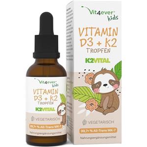 Vit4ever Vitamina D3 K2 in gocce per bambini per 300 giorni (10 mesi) - 500 UI di vitamina D e 25μg di vitamina K2 - Altamente biodisponibile grazie a Original K2VITAL® - Senza additivi nocivi - Vitamine per b