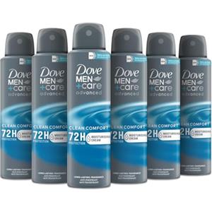 Dove Deodorante Dove Men + Care Clean Comfort Spray Advanced Care, Deodorante Uomo, con 1/4 Crema Idratante, Formula Idratante e Delicata sulla Pelle, Protezione Fino a 72 Ore, 6 Pezzi da 150 ml