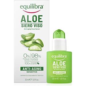 Equilibra Viso, Aloe Siero Viso Anti-Aging, Antirughe a Base di Aloe Vera per Pelli Sensibili, Leviga e Illumina, Idratante e Protettivo, Contrasta i Segni del Tempo, 30 ml