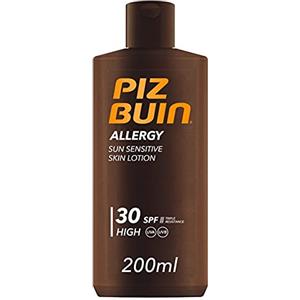 PIZ BUIN Allergy Latte Solare SPF 30, Crema solare 30 per pelli delicate e sensibili al sole, Protezione solare 30 con filtro solare UVA/UVB, Latte solare SPF 30 resistente all'acqua, 200 ml