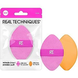 Real Techniques Spugna in polvere 2 in 1 Miracle, bifacciale, a misura intera, per miscelare il trucco,1 confezione