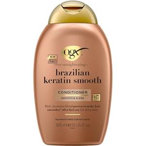 OGX Balsamo Cheratina Ever Straightening + Brazilian Keratin Smoothn cheratina per capelli lisciante e Olio di Cocco e Avocado districante capelli, Balsamo capelli ricci, mossi e crespi, 385