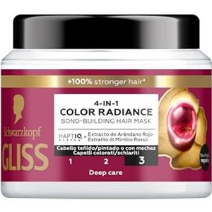 Gliss Schwarzkopf Gliss 4-in-1 Color Radiance Maschera Bond-Building per Capelli 400ml, Maschera capelli con HAPTIQ System ed Estratto di Mirtillo Rosso, Trattamento capelli colorati e schiariti