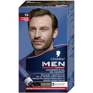 Schwarzkopf, Men Perfect, Tinta Colorante in Gel, Copertura dei Capelli Bianchi, Risultato Effetto Naturale, Dura Fino a 28 Shampoo, Tonalità 70 Castano Scuro Naturale