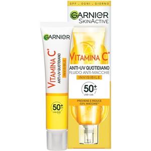 Garnier Fluido Anti-UV Anti-Macchie Invisibile, SPF 50+, Per Tutti i Tipi di Pelle, Arricchito con Vitamina C, Protegge dai Raggi UV, Previene e Riduce Le Macchie, Daily UV Invisible, 50 ml