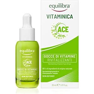 Equilibra Viso, Vitaminica, Gocce di Vitamine Rivitalizzanti, Siero Viso con Complesso Multivitaminico, Oli di Oenothera e Oliva, Yuzu, Dona Tono ed Elasticità, 30 ml