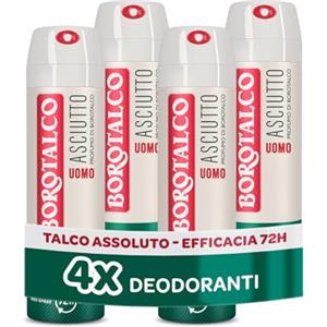 Borotalco, Deodorante Uomo Spray Asciutto Originale, con Talco Assoluto, Assorbe il Sudore, Senza Alcool, Profumo Borotalco, 72h efficacia - 4 Pezzi da 150 ml - Esclusiva Amazon