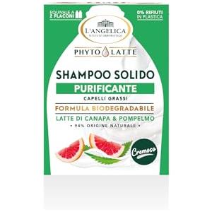 L'Angelica, Shampoo Solido Phytolatte Purificante, Shampoo Capelli Grassi con Latte di Canapa e Pompelmo, Shampoo Solido Capelli Grassi, Shampoo Antiforfora, 1 Confezione da 60g