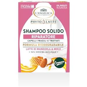 L'Angelica, Shampoo Solido Phytolatte Riparatore, Shampoo Naturale con Latte di Mandorla ed Estratto di Miele, Shampoo Anticaduta Donna e Uomo per Rendere i Capelli Forti, 1 Confezione da 60g