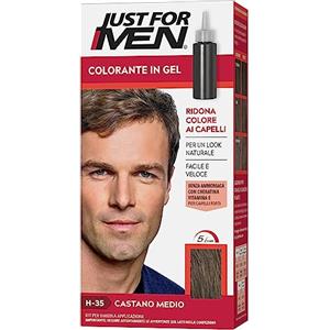 Just For Men Colorante In Gel, Tinta Semipermanente Per Capelli Uomo, Senza Ammoniaca, Con Cheratina E Vitamina E, Colore Castano Medio, H35