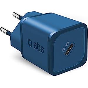 SBS Caricabatterie Portatile per Samsung, iPhone, Xiaomi, Oppo, Caricatore Gan rapido da 20W per Smartphone e Tablet, Caricabatterie Power Delivery Veloce e Sicuro con USB-C, Blu