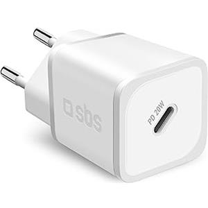 SBS Caricabatterie Portatile per Samsung, iPhone, Xiaomi, Oppo, Caricatore Gan rapido da 20W per Smartphone e Tablet, Caricabatterie Power Delivery Veloce e Sicuro con USB-C, Bianco