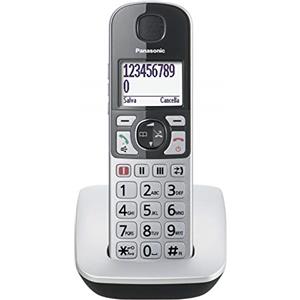 Panasonic KX-TGE510JTS Telefono Cordless (DECT), Ampio Schermo Retroilluminato, Tasti Grandi, Tasto Amplificatore ed Emergenza, Compatibilità con Apparecchi Acustici, Utilizzo Facilitato, Silver/Nero