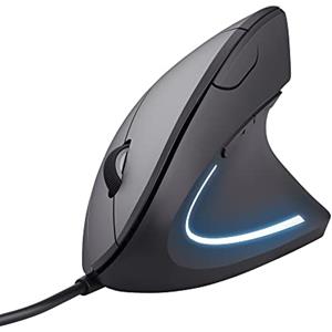 Trust Verto Mouse Verticale Cablato, Mouse Ergonomico con Filo, 1000/1600 DPI, Cavo USB 1,5 m, Illuminazione LED, 6 Pulsanti per PC, Computer, Portatile, Mac - Nero