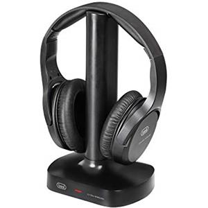 Trevi FRS 1480 R, Cuffie Wireless Stereo Ideali per TV e Sistemi HiFi, Cuffie Wireless con Jack 3.5 mm, Ingresso Ottico, Uscita RCA, 30 Metri Portata, Alimentatore Base in Dotazione, Ricarica Wireless