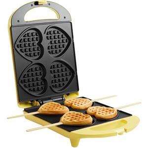 Bestron Waffle Maker, piastra per waffle a forma di cuore per waffle su un bastone, macchina per waffle con antiaderente & indicatoro luminso, collezione Sweet Dreams, 700 watt, colore: giallo