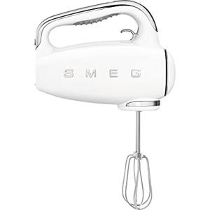 Smeg, Sbattitore Elettrico HMF01WHEU, 9 Livelli di Velocità, Funzione Turbo, Sistema di Avvio Smooth Start, 4 Fruste, 2 Ganci Impastatori e Avvolgicavo in Dotazione, 250W, Bianco