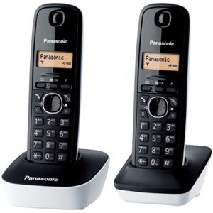 Panasonic KX-TG1612JTW Telefono Cordless DECT Doppio con Base Montabile a Parete, Rubrica da 50 voci, Nero/Bianco