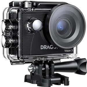 Dragon Touch Vision 3 Action Camera - 4K30FPS 20MP Impermeabile Subacquea Fotocamera 170° Grandangolare WiFi Sport Cam con 2 Batterie, Telecomando e Kit Accessori di Montaggio