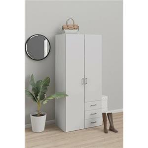 Dmora Guardaroba Prisca, Mobile Camera da Letto, Cabina portabiti, Armadio Appendiabiti, 77x49 h175 cm, Bianco, Legno ingegnerizzato, 2 Ante e 3 Cassetti, Small