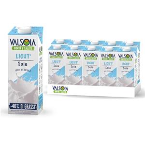 Valsoia - Bevanda Soia Light con -40% di Grassi, Box da 10 Tetra Brik da 1000 ml, 100% Vegetale, Senza Lattosio e Glutine, Fonte di Proteine Vegetali, Ideale anche per Vegani, Vegetariani e Celiaci