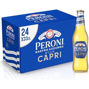 Peroni Nastro Azzurro Stile Capri, Cassa Birra con 24 Bottiglie da 33 cl, Lager a Bassa Fermentazione con Note di Limone e Foglie di Ulivo, Gusto Leggero, Gradazione Alcolica 4.2% Vol