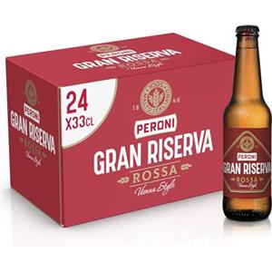 Peroni Birra Gran Riserva Rossa, Cassa Birra con 24 Birre in Bottiglia da 33 cl, 7.92 L, Birra Rossa Tipo Vienna Style dal Gusto Corposo con Aroma di Malto e Caramello, Gradazione Alcolica 5.2% Vol