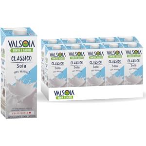 Valsoia - Bevanda Soia Gusto Classico, Box da 10 Tetra Brik da 1000 ml, 100% Vegetale, Senza Lattosio e Glutine, Fonte di Proteine Vegetali, Ideale anche per Vegani, Vegetariani e Celiaci