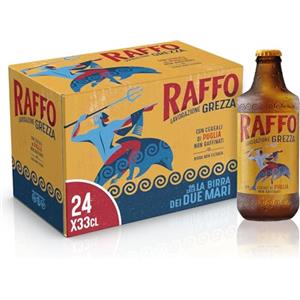 Raffo Lavorazione Grezza Cassa Birra con 24 Bottiglie da 33 cl, 7.92 L, Birra Lager Non Filtrata A Bassa Fermentazione dal Gusto Piacevolmente Fresco e dal Colore Dorato, Gradazione 4.8% Vol