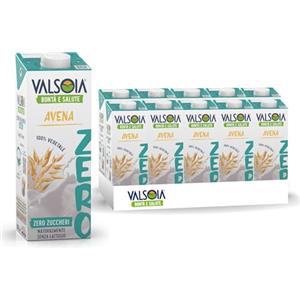 Valsoia - Bevanda Avena Zero Zuccheri, Box da 10 Tetra Brik da 1000 ml, 100% Vegetale, Senza Lattosio, con Calcio e Vitamine, Ideale anche per Vegani e Vegetariani, può Contenere Tracce di Glutine