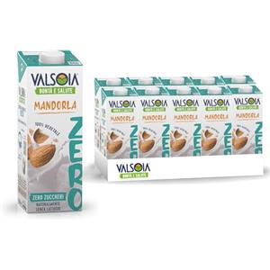 Valsoia - Bevanda Mandorla Zero Zuccheri, Box da 10 Tetra Brik da 1000 ml, 100% Vegetale, Senza Lattosio e Glutine, con Calcio e Vitamine, Ideale anche per Vegani, Vegetariani e Celiaci