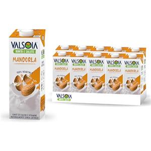 Valsoia - Bevanda Mandorla Drink, Box da 10 Tetra Brik Asettico da 1000 ml, 100% Vegetale, Senza Lattosio e Glutine, con Calcio e Vitamine, Ideale anche per Vegani, Vegetariani e Celiaci