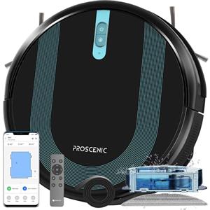 Proscenic 850T Robot Aspirapolvere Lavapavimenti, 3000Pa Aspirazione Potente Controllo Siri & IFTTT & APP & Alexa, Serbatoio Acqua Elettrico 2-In-1 per Pulizia Domestica/Capelli/Polvere/Lavapavimenti