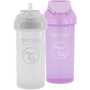 Twistshake 2x Baby Sippy Cup With Straw - 360 ml | Leakproof Water Bottle For Kids And Toddlers | Bpa Free | Training Sippy Cup | White Purple