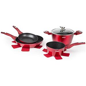 Excelsa Phoenix Set 2 Padelle e 2 Casseruole, Alluminio Forgiato con Rivestimento Antiaderente, Rosso