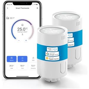 meross 2 pcs Termostato intelligente per radiatori compatibile con HomeKit, termostato di riscaldamento Wi-Fi compatibile con Siri, Alexa e Google Assistant, telecomando, richiede un hub