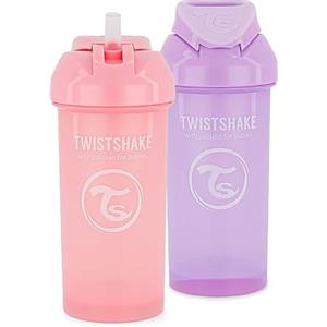 Twistshake 2 tazze per sorseggiare con cannuccia, 360 ml, bottiglie d'acqua a prova di perdite, tazza da allenamento per bambini, senza BPA, viola