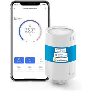 Meross termostato intelligente per radiatore, necessita di hub, termostato per riscaldamento Wi-Fi, compatibile con HomeKit, Alexa e Google Assistant, controllo vocale, programmazione, rilevamento