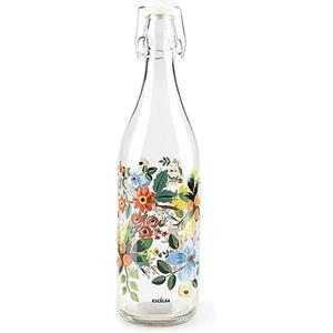 Excelsa Fiori Frida Bottiglia Acqua, 1 Litro, Vetro, con Guarnizione