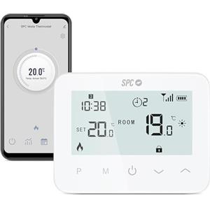 SPC Vesta Thermostat - Termostato riscaldamento WiFi per caldaia a gas, controllo intelligente tramite app, compatibile con Alexa/Google, rilevamento finestra aperta, programmabile e a parete - Bianco