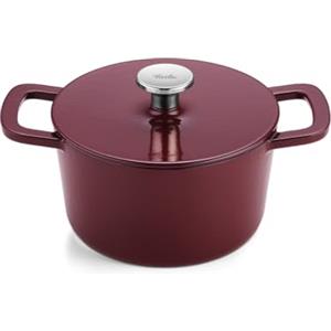 Fissler Collezione Moments, Rostiera Smaltata, Rotonda Diametro 20 cm, Pentola in Ghisa, Funzione Cocotte Aromastar, Compatibile Induzione, Rosso Bordeaux