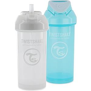 Twistshake 2 tazze per sorseggiare con cannuccia, 360 ml, bottiglie d'acqua a prova di perdite, tazza da allenamento per bambini, senza BPA, colore bianco blu