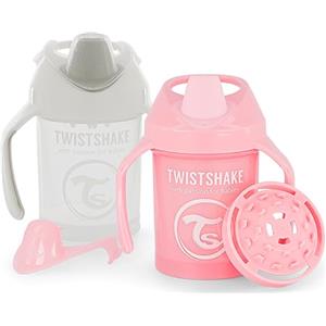 Twistshake 2 mini tazze per bambini a prova di perdite, con beccuccio morbido e frullatore di frutta, 230 ml, senza BPA, da allenamento per bambini, borraccia per bambini, colore: bianco e rosa