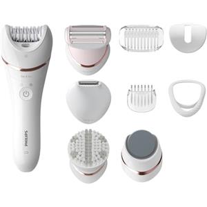 Philips Beauty Set Series 9000, All-In-One epilatore per corpo, viso e piedi, dispositivo Wet & Dry cordless per l'epilazione e la cura della pelle con 12 accessori, modello BRE740/90