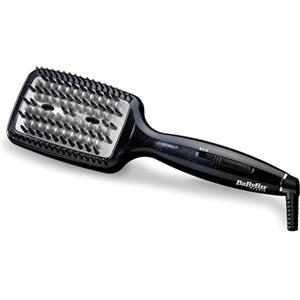 BaByliss HSB101E Smoothing brush, Spazzola termica lisciante, Elementi in ceramica e setole morbide in silicone, Funzione ionica anti-crespo, 3 Temperature, Nero