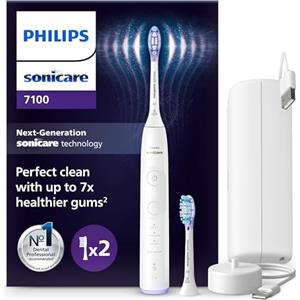 Philips Sonicare 7100, spazzolino elettrico sonico con app, 4 modalità di spazzolamento e 3 livelli di intensità, avviso di pressione, EasyStart, SmarTimer e BrushPacer, bianco, modello HX7420/02