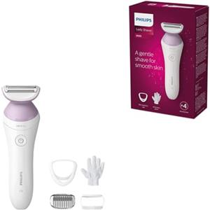 Philips Lady Shaver Series 6000, rasoio per il corpo Wet & Dry senza filo, con 4 accessori, pettine regola altezza e guanto esfoliante per il corpo, 40 min. di autonomia, modello BRL136/00